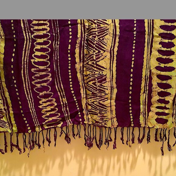 Yoruba-adire Purple & light green rectangle patterned scarf, custom-dyed - Picture 11 of 11